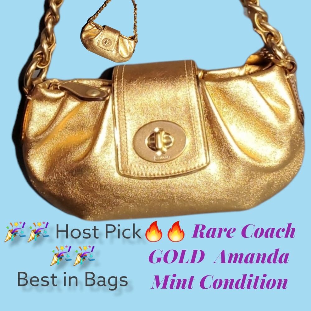 πHPπ RARE Coach Amanda Pippa Leather Gold Purse chain strap - Picture 1 of 17